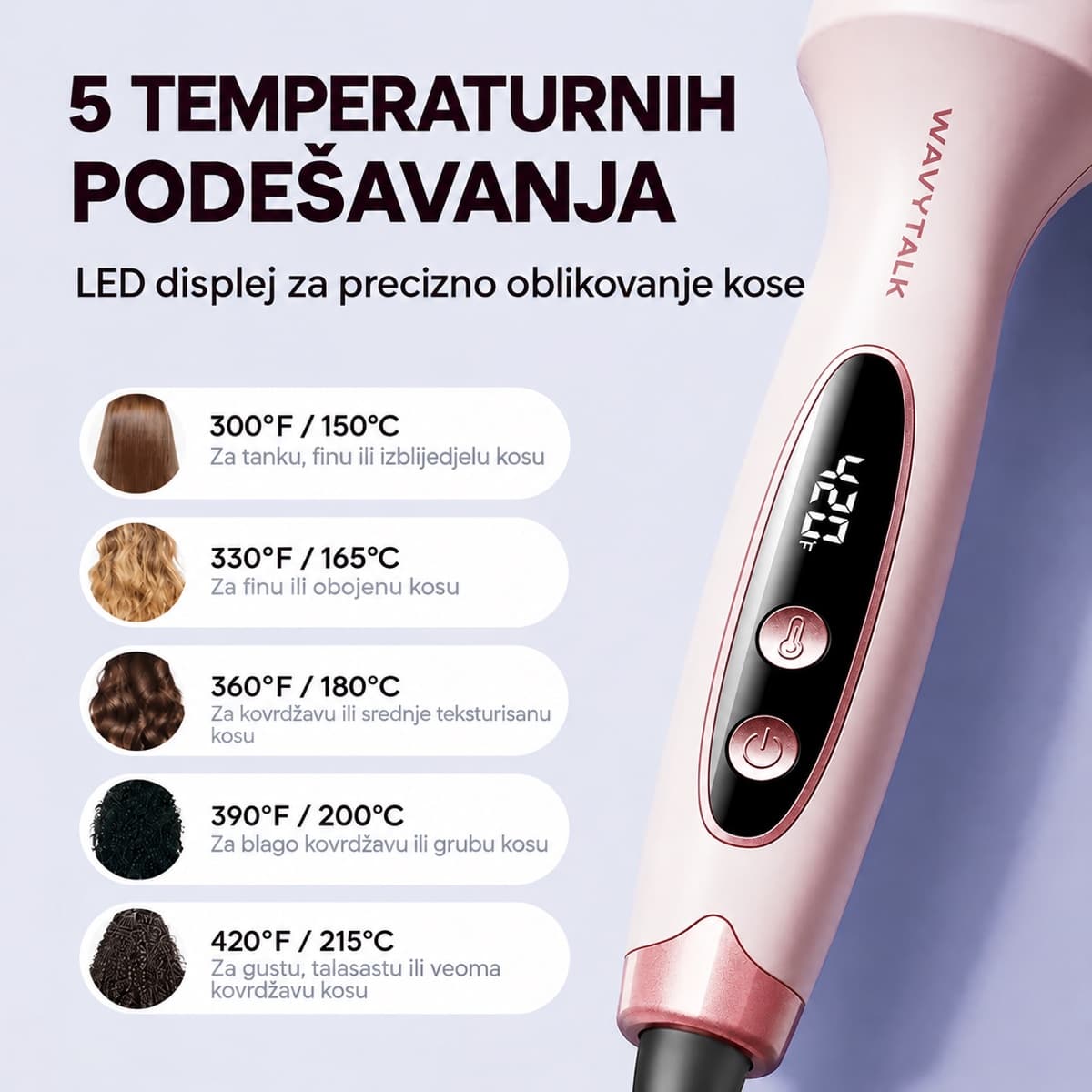 5 temperaturnih podešavanja, LED displej